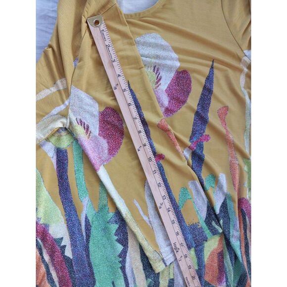Lily London Women Large Garden Floral Pullover Stretch Blouse 3/4 Sleeve Yellow - Picture 9 of 13